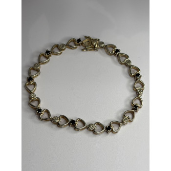 925 Sterling Silver Sapphire Heart Bracelet Size 7.5