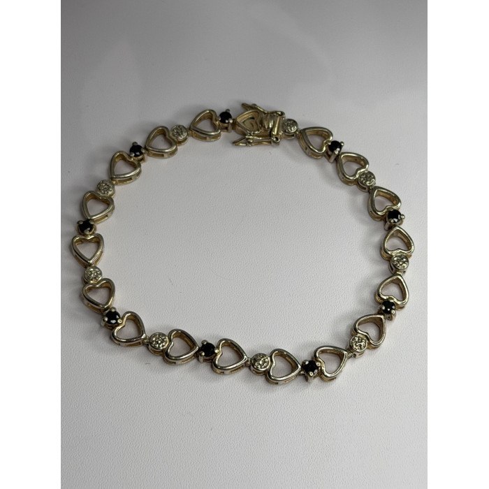 925 Sterling Silver Sapphire Heart Bracelet Size 7.5