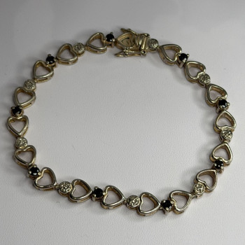 925 Sterling Silver Sapphire Heart Bracelet Size 7.5