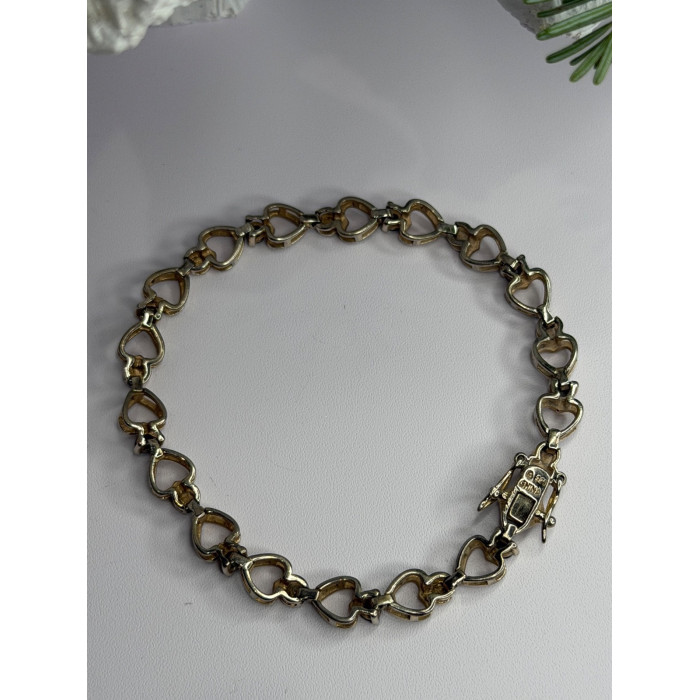 925 Sterling Silver Sapphire Heart Bracelet Size 7.5