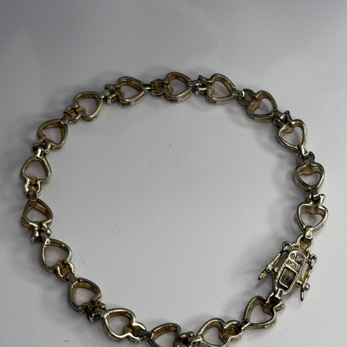 925 Sterling Silver Sapphire Heart Bracelet Size 7.5