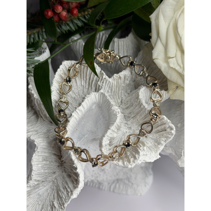 925 Sterling Silver Sapphire Heart Bracelet Size 7.5