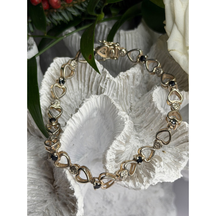 925 Sterling Silver Sapphire Heart Bracelet Size 7.5
