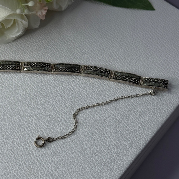 Elegant 925 Sterling Silver Marcasite Bracelet Length 8 Inch