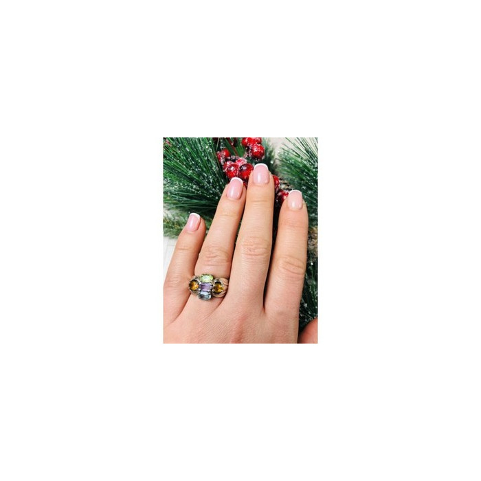 925 Sterling Silver Multi Gemstones Ring Size 6.5