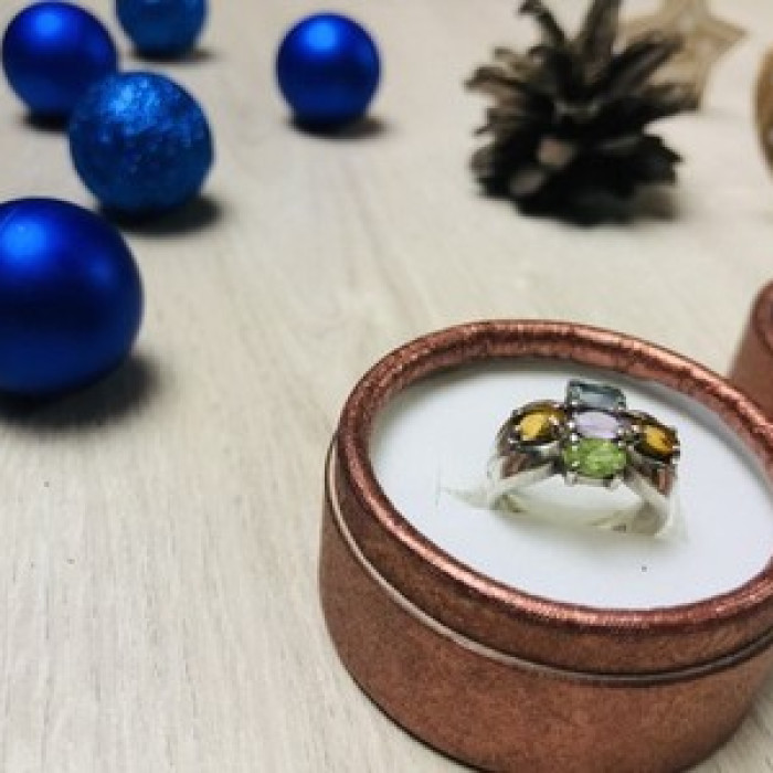 925 Sterling Silver Multi Gemstones Ring Size 6.5
