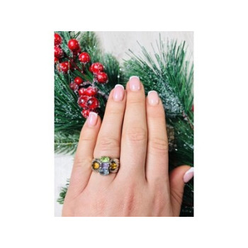 925 Sterling Silver Multi Gemstones Ring Size 6.5