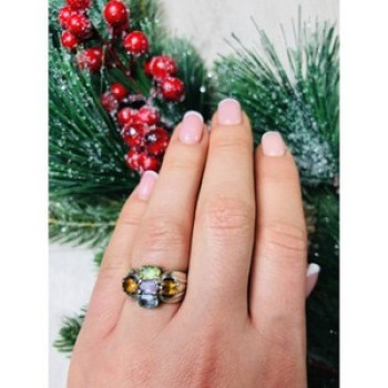 925 Sterling Silver Multi Gemstones Ring Size 6.5