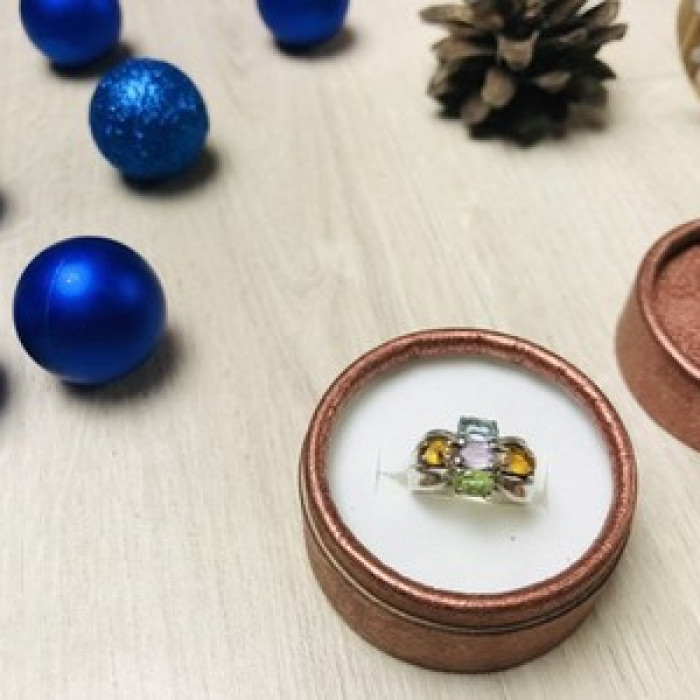 925 Sterling Silver Multi Gemstones Ring Size 6.5