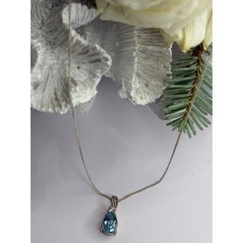 925 Sterling Silver Blue Topaz & Beryl Necklace Length 18 in