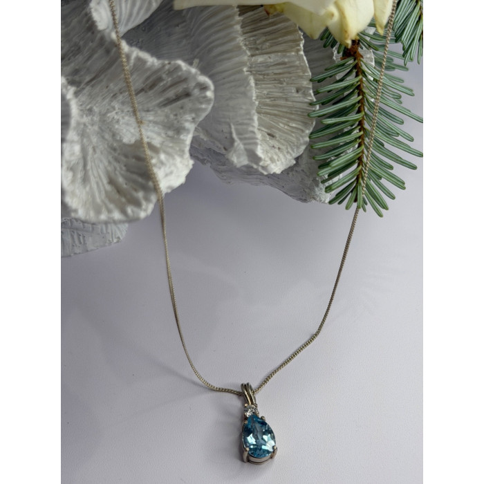 925 Sterling Silver Blue Topaz & Beryl Necklace Length 18 in