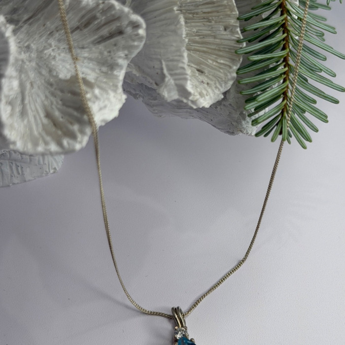 925 Sterling Silver Blue Topaz & Beryl Necklace Length 18 in