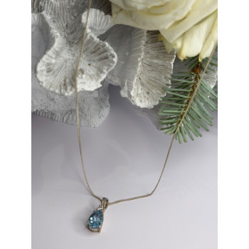 925 Sterling Silver Blue Topaz & Beryl Necklace Length 18 in