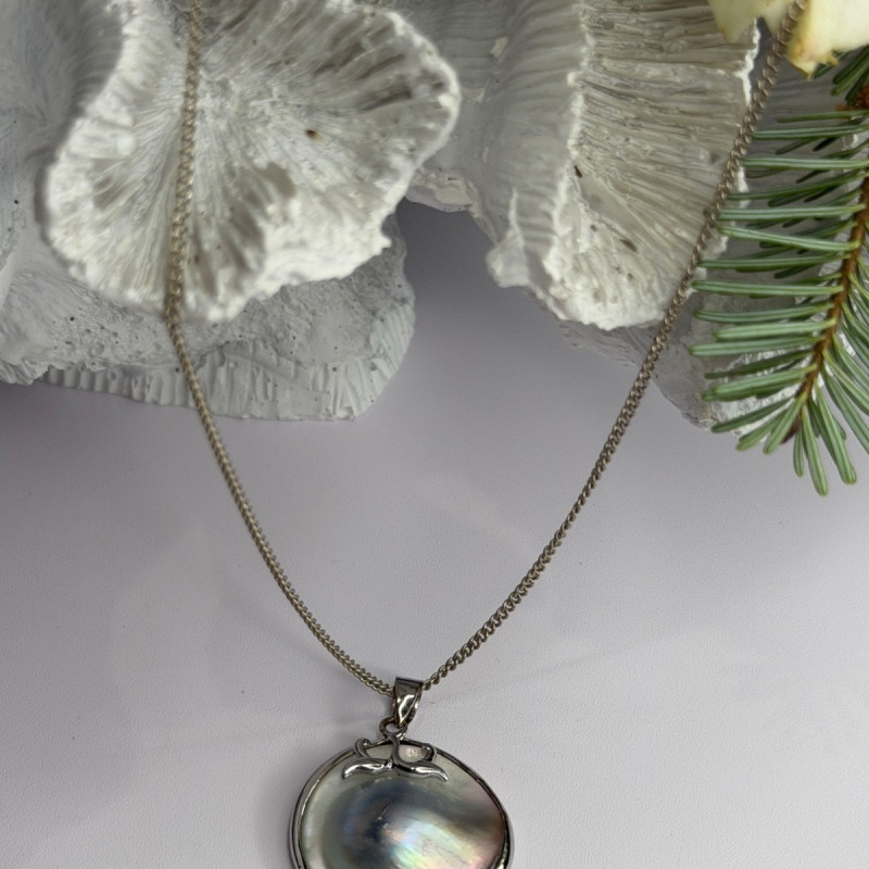 Beautiful Vintage 925 Sterling Silver Abalone Necklace Length 16 in