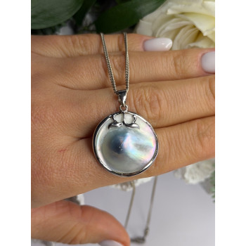 Beautiful Vintage 925 Sterling Silver Abalone Necklace Length 16 in