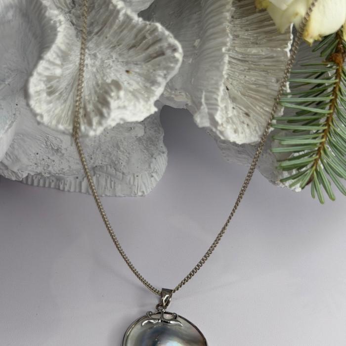 Beautiful Vintage 925 Sterling Silver Abalone Necklace Length 16 in