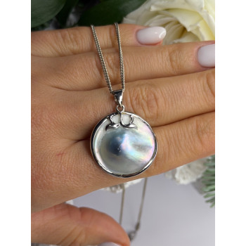 Beautiful Vintage 925 Sterling Silver Abalone Necklace Length 16 in