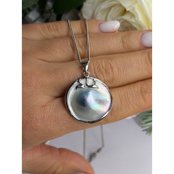 Beautiful Vintage 925 Sterling Silver Abalone Necklace Length 16 in