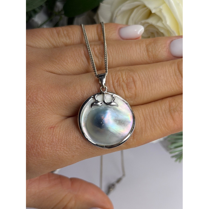 Beautiful Vintage 925 Sterling Silver Abalone Necklace Length 16 in