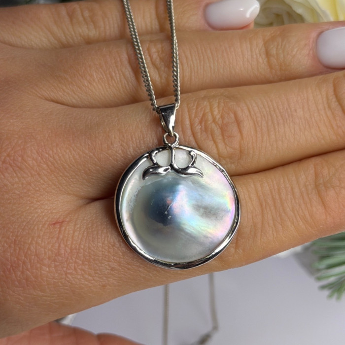 Beautiful Vintage 925 Sterling Silver Abalone Necklace Length 16 in