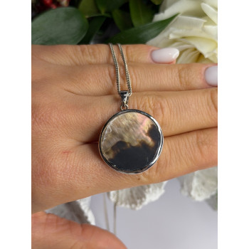 Beautiful Vintage 925 Sterling Silver Abalone Necklace Length 16 in