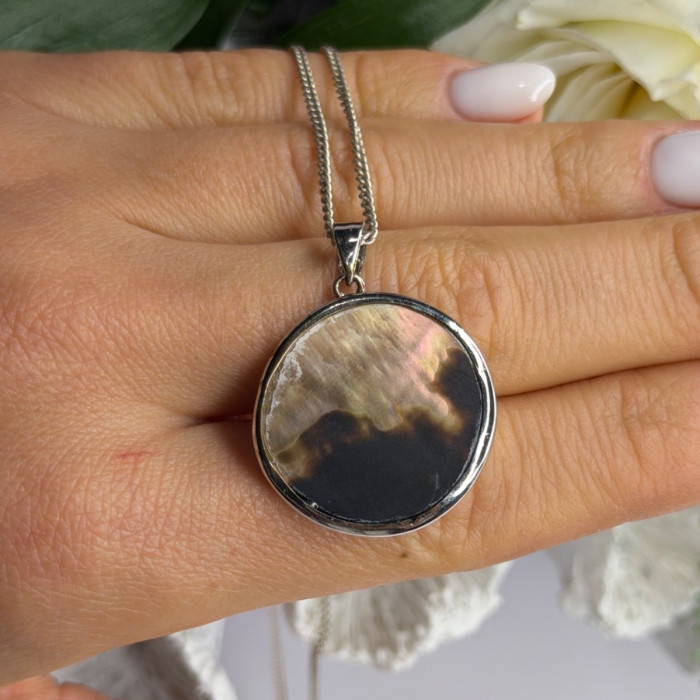 Beautiful Vintage 925 Sterling Silver Abalone Necklace Length 16 in