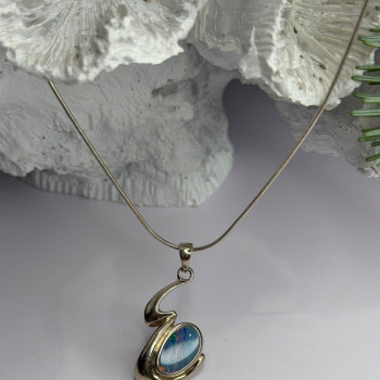 Italy 925 Sterling Silver Opal Necklace Length 16 in
