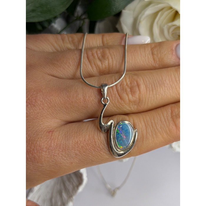 Italy 925 Sterling Silver Opal Necklace Length 16 in
