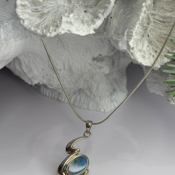 Italy 925 Sterling Silver Opal Necklace Length 16 in