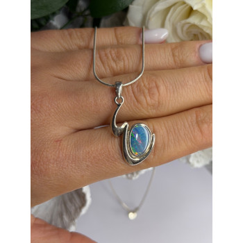 Italy 925 Sterling Silver Opal Necklace Length 16 in