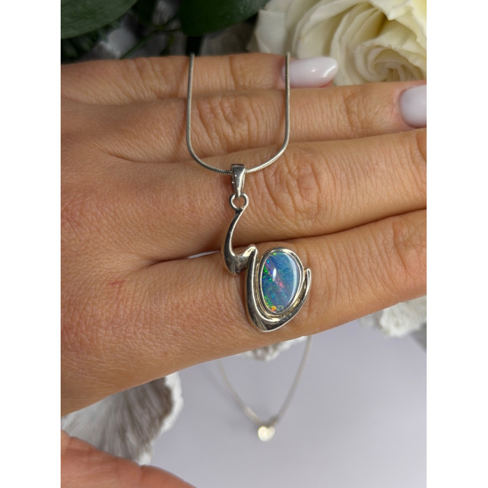 Italy 925 Sterling Silver Opal Necklace Length 16 in