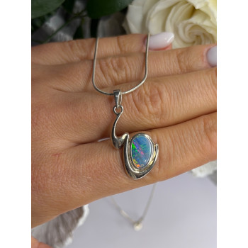 Italy 925 Sterling Silver Opal Necklace Length 16 in