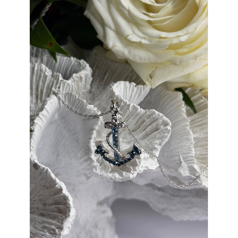 925 Sterling Silver Anchor Cz Necklace Length 19 in