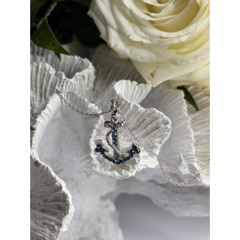 925 Sterling Silver Anchor Cz Necklace Length 19 in