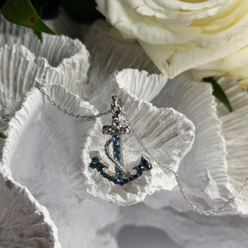 925 Sterling Silver Anchor Cz Necklace Length 19 in