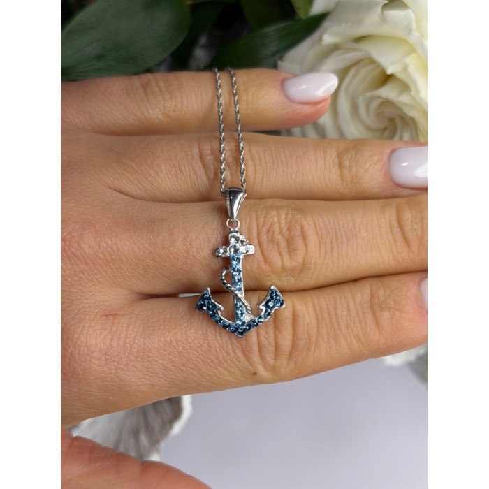 925 Sterling Silver Anchor Cz Necklace Length 19 in