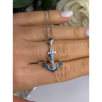 925 Sterling Silver Anchor Cz Necklace Length 19 in