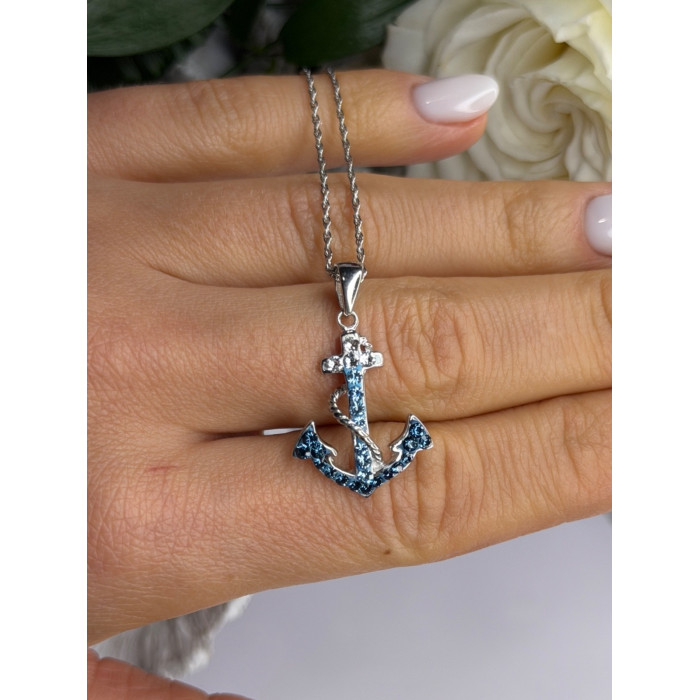 925 Sterling Silver Anchor Cz Necklace Length 19 in