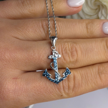 925 Sterling Silver Anchor Cz Necklace Length 19 in