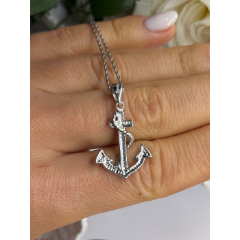 925 Sterling Silver Anchor Cz Necklace Length 19 in