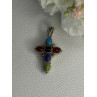925 Sterling Silver Onyx Turquoise Agate Cross Length 1.60 Inch