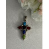 925 Sterling Silver Onyx Turquoise Agate Cross Length 1.60 Inch