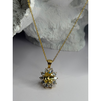 Stauer 925 Sterling Silver Gold Plated Yellow & White Cz Flower Necklace