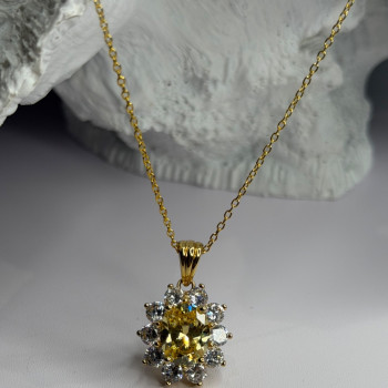 Stauer 925 Sterling Silver Gold Plated Yellow & White Cz Flower Necklace