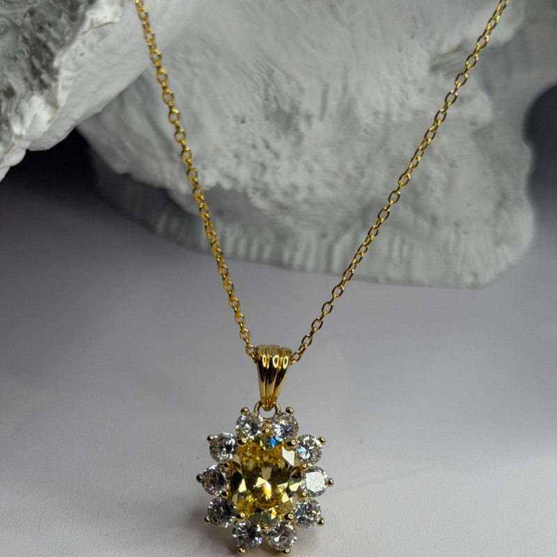 Stauer 925 Sterling Silver Gold Plated Yellow & White Cz Flower Necklace