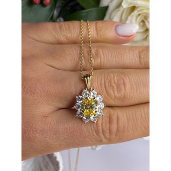Stauer 925 Sterling Silver Gold Plated Yellow & White Cz Flower Necklace