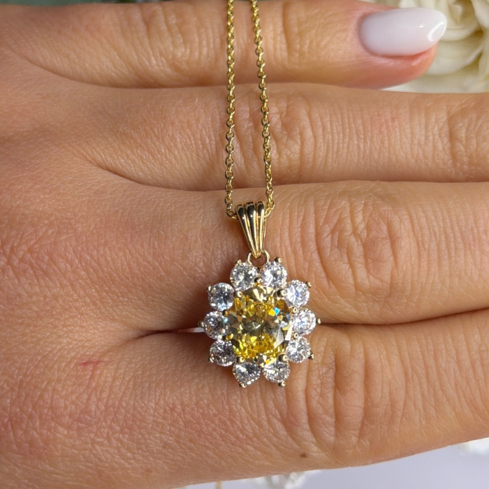Stauer 925 Sterling Silver Gold Plated Yellow & White Cz Flower Necklace