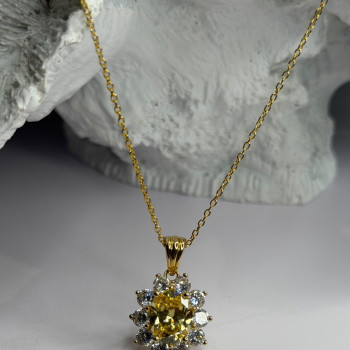 Stauer 925 Sterling Silver Gold Plated Yellow & White Cz Flower Necklace
