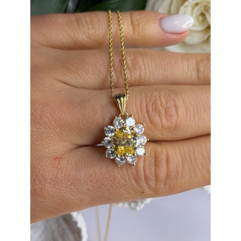Stauer 925 Sterling Silver Gold Plated Yellow & White Cz Flower Necklace