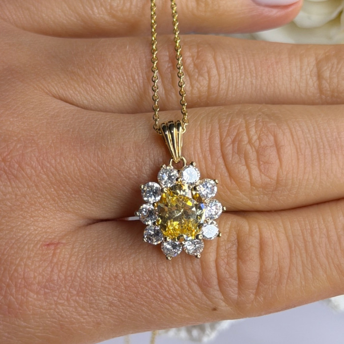 Stauer 925 Sterling Silver Gold Plated Yellow & White Cz Flower Necklace